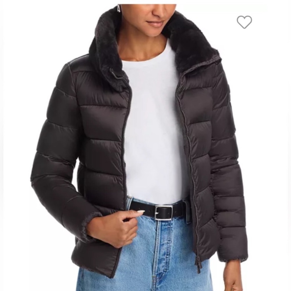 NWOT SAVE THE DUCK Mei Charcoal Puffer Faux Fur Jacket Size 3 L​